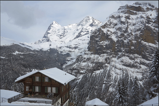The view of the peaks of Mount Eiger and the Monch