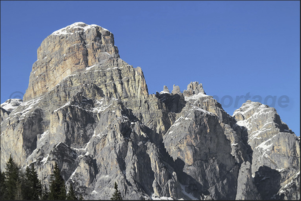 Panorama of the mountains overlooking the descent to Corvara
