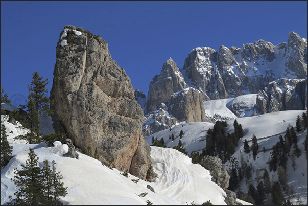 Panorama of the mountains overlooking the descent to Corvara