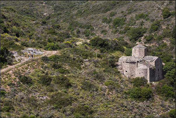 The restored church of Paleochora Castle near the village of Potamos The restored church of Paleochora Castle near the village of Potamos