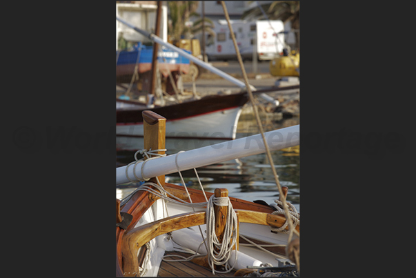 Calasetta Port, the typical Latin sailboats of the island