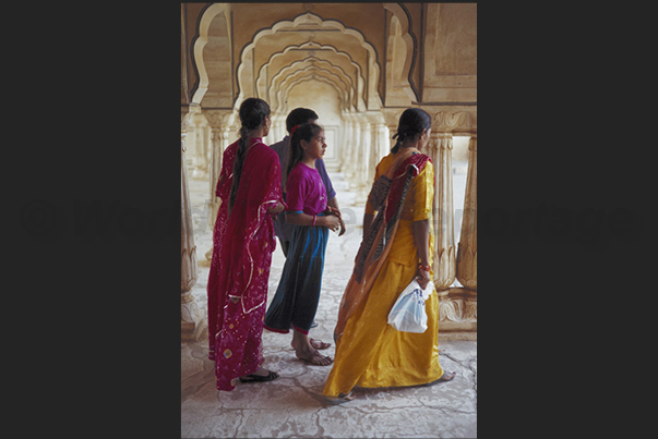 Agra Red Fort. Girls visiting the ancient fortress Agra Red Fort. Girls visiting the ancient fortress