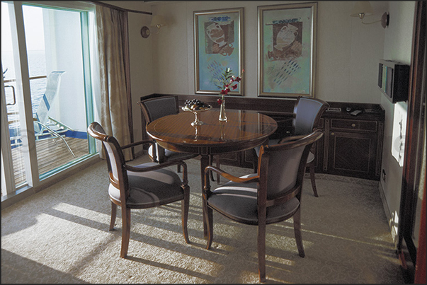 Cruising on the Silver Shadow. Dining room in the cabin Cruising on the Silver Shadow. Dining room in the cabin