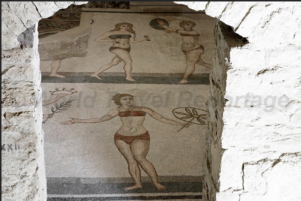 The most famous room of the Roman villa, the room with the mosaic of women in bikinis The most famous room of the Roman villa, the room with the mosaic of women in bikinis