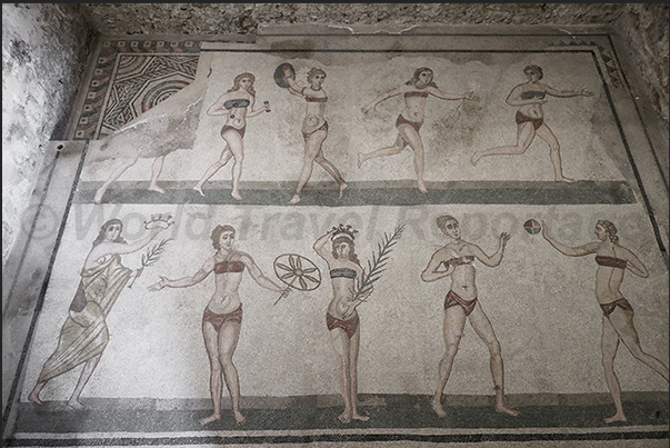 The most famous room of the Roman villa, the room with the mosaic of women in bikinis The most famous room of the Roman villa, the room with the mosaic of women in bikinis