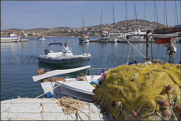 The marina and the fishing pier at the port of Parikia, the island's capital