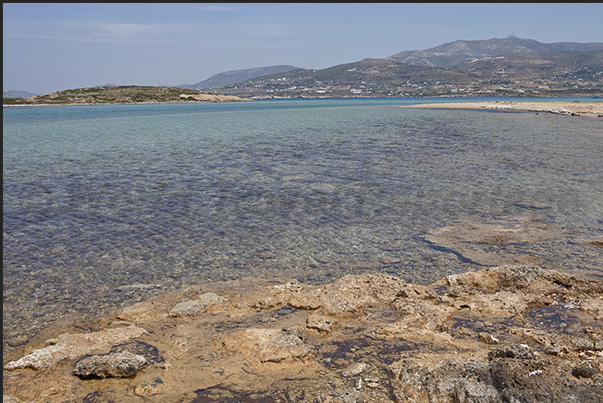 The beaches on the northern tip of Antiparos with the island of Paros on the horizon