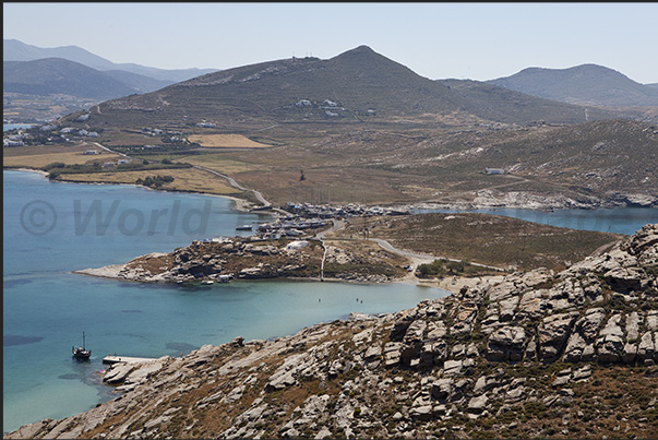 The bay of Naoussa west side seen from Korakas Cape, northern tip of Paros island