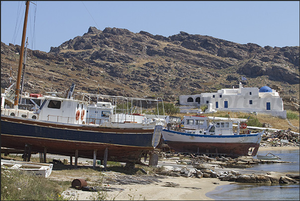 The fishing boatyard in Naoussa Bay near the monastery of Ioannis Prodromos on Paros Island