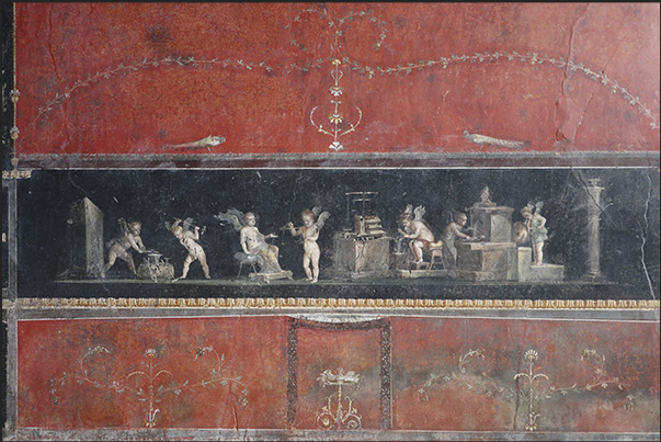Fresco depicting some cupids (putti) playing various instruments