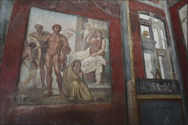 Fresco depicting the punishment of Ixion, King of the Lapiths, tied to a chariot wheel