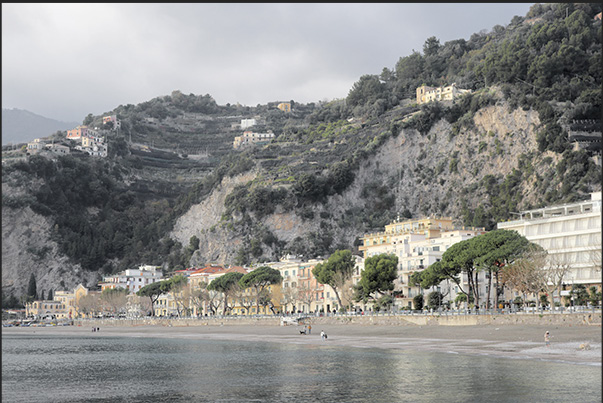 The beach and seafront promenade of the small town of Maiori