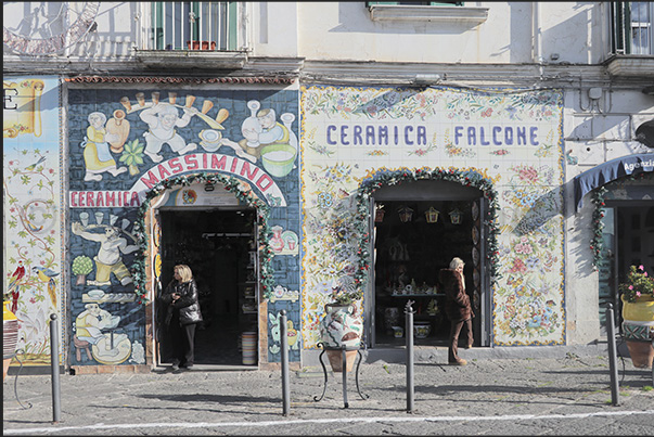In the streets of the town of Vietri ceramic shops display their products