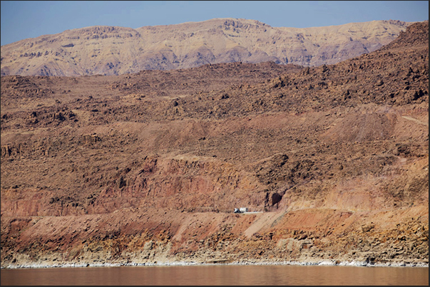The road along the cliff of the Dead Sea The road along the cliff of the Dead Sea