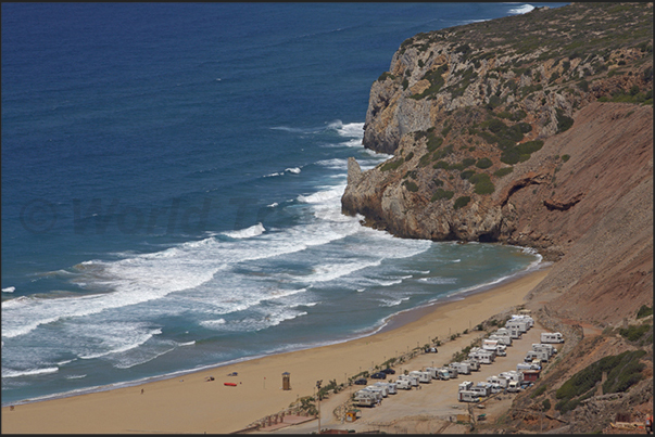 Camp for motor-homes in Buggerru Bay. The motor home, is one of the best ways to explore this stretch of wild coast of Sardinia Camp for motor-homes in Buggerru Bay. The motor home, is one of the best ways to explore this stretch of wild coast of Sardinia