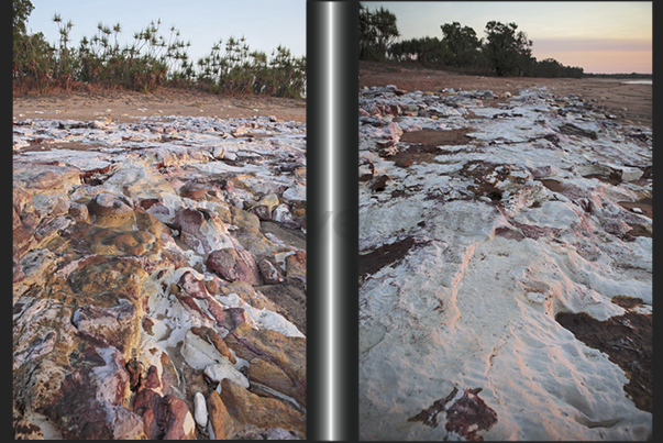 Cox Peninsula (west side of Darwin Bay). The sunset light highlights the red veins (oxidation of iron) present in the white rocks Cox Peninsula (west side of Darwin Bay). The sunset light highlights the red veins (oxidation of iron) present in the white rocks