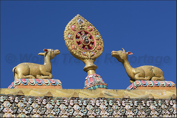 The monastery of Tengboche (3860 m). Decorative figures on the portal The monastery of Tengboche (3860 m). Decorative figures on the portal